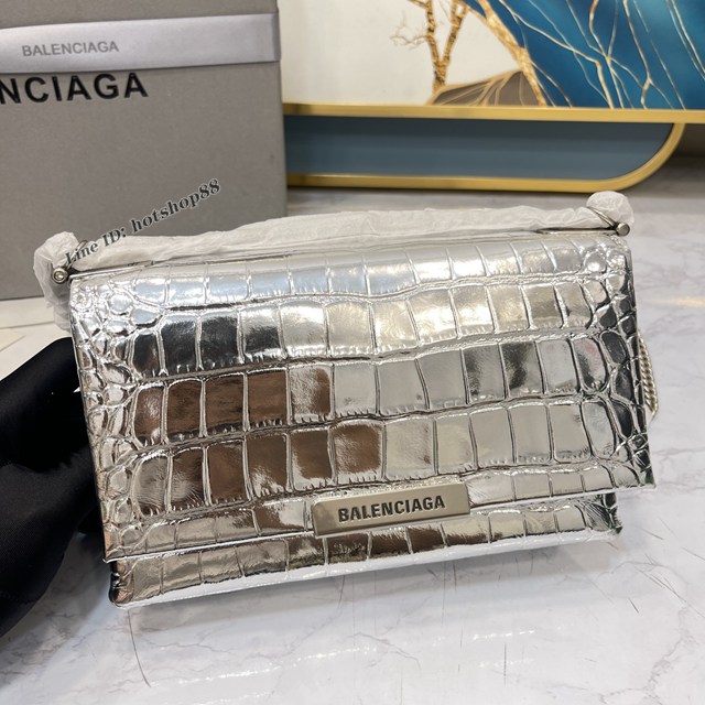 Balenciaga專櫃爆款triplet風琴鏈條包 巴黎世家鱷魚銀色單肩斜挎女包 fyj1528